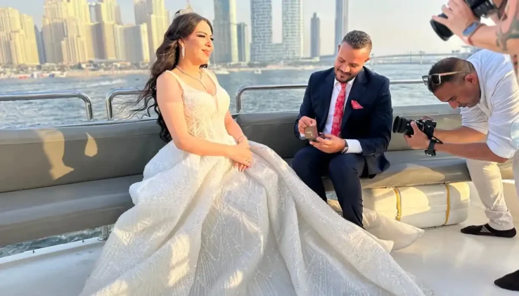 man proposing on a yacht