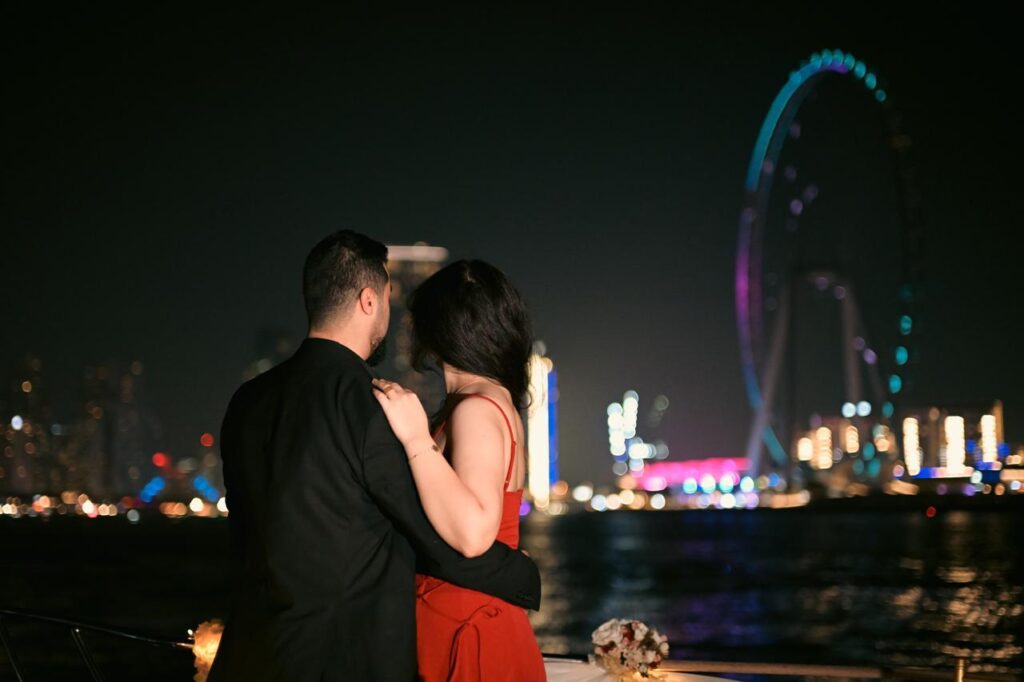 Wedding proposal with eye wheel background